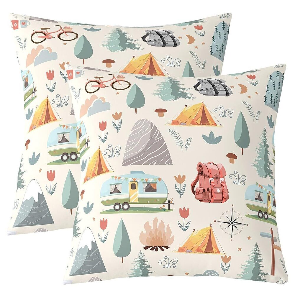6489 Summer Camp Camper Throw Pillow Covers 18x18 Inch Set of 2 Camping